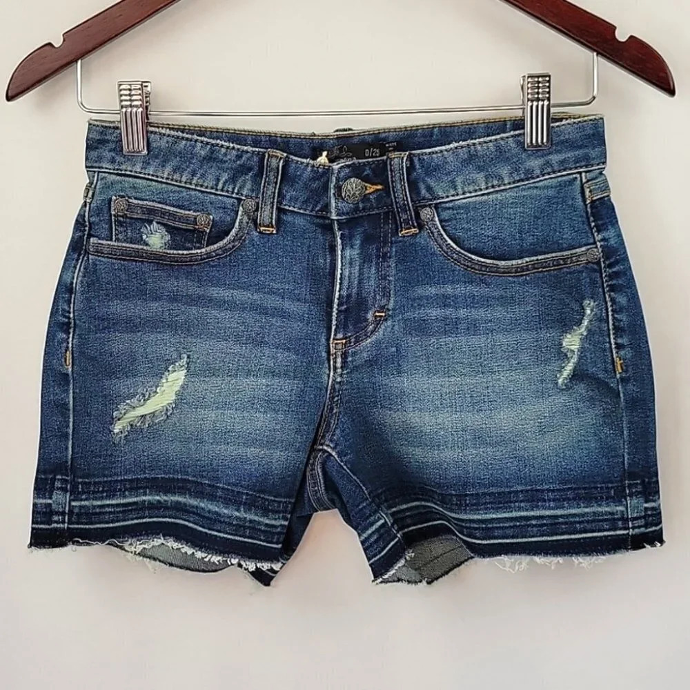Prana London Distressed Denim Shorts with Released Cuff Dark Wash Size 25/0 NWT